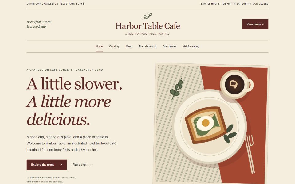 Actual Restaurant / Cafe demo website screenshot